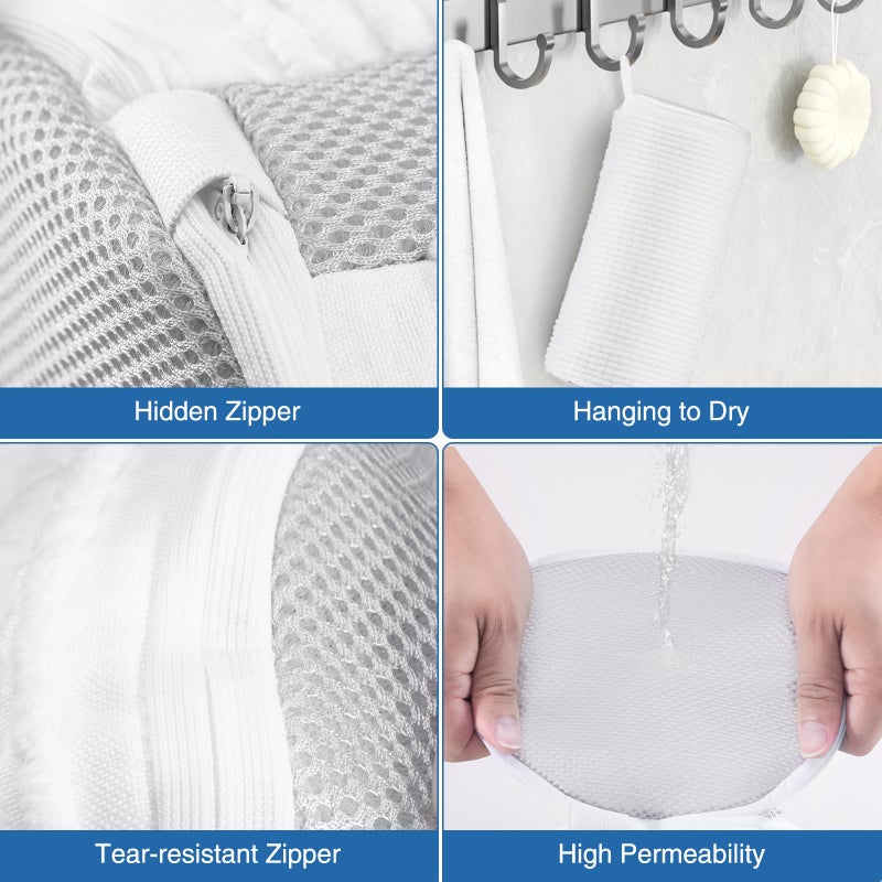 Teletrogy Shoe Washing Bag for Washing Machine, Fluffy Fibers Keep 360Â° Wrap-around Cleaning, Adjustable Shoe Trees, Durable Hidden Zipper Reusable Laundry Bag for Sneaker Gym Shoes White - Image 5