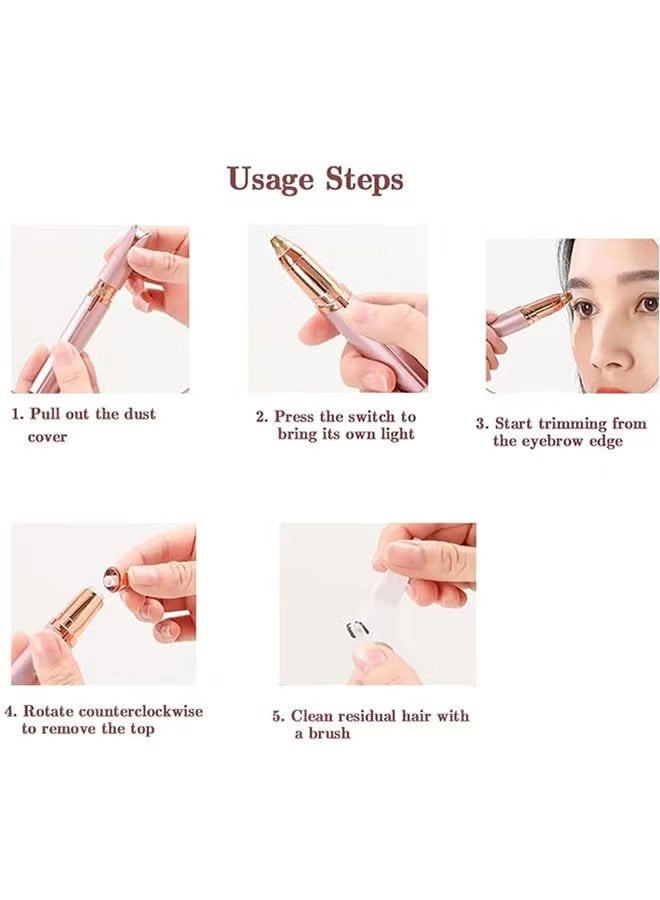 Eyebrow Trimmer for Women, Rechargeable Eyebrow Hair Remover, Painless Electric Razor, Eye Brow and Face Epilator Hair Removal Pink - Image 3