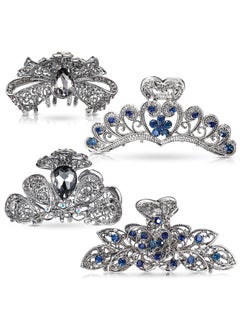 4 Pieces Vintage Flower Metal Hair Clips with NonSlip Rhinestone Barrette Accessories for Women Girls
