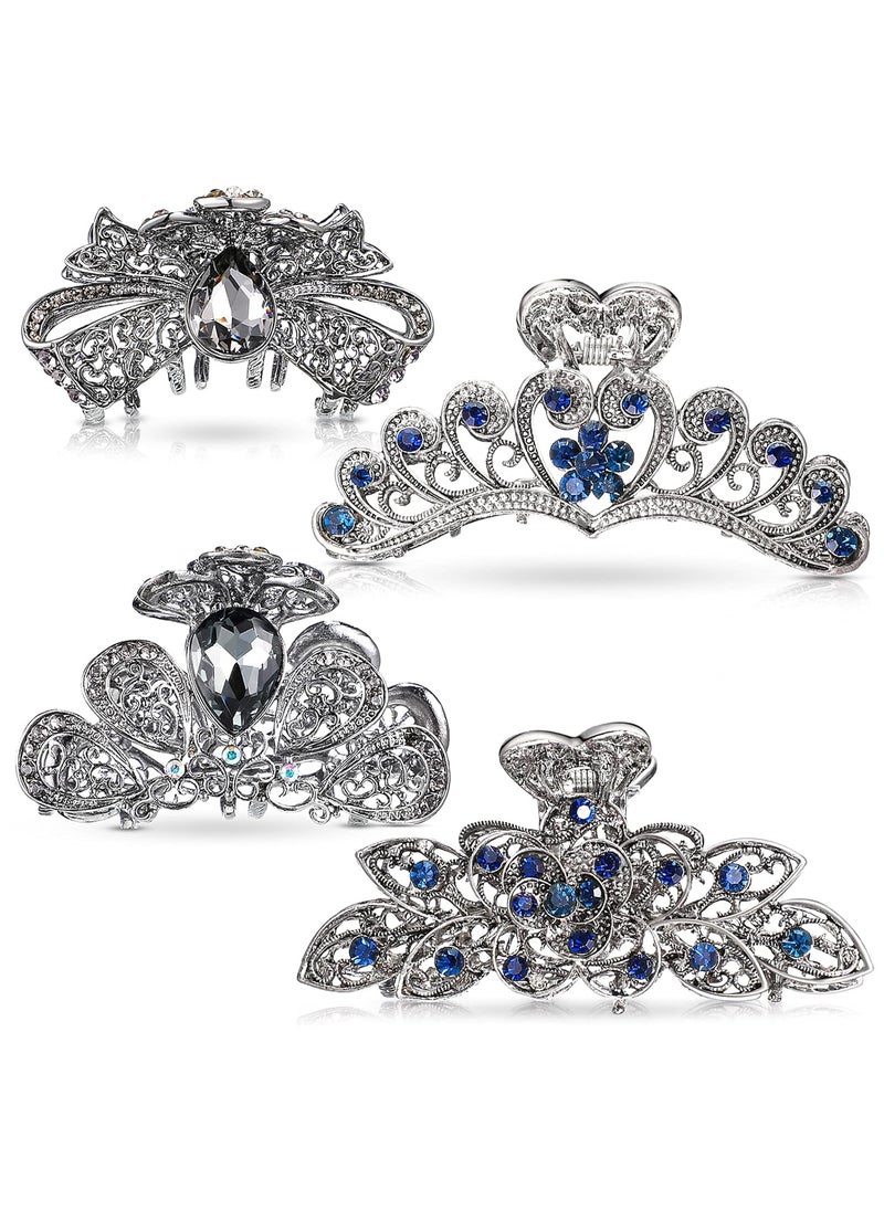 Chuangdi - 4 Pieces Vintage Flower Metal Hair Clips with NonSlip Rhinestone Barrette Accessories for Women Girls - Image 1