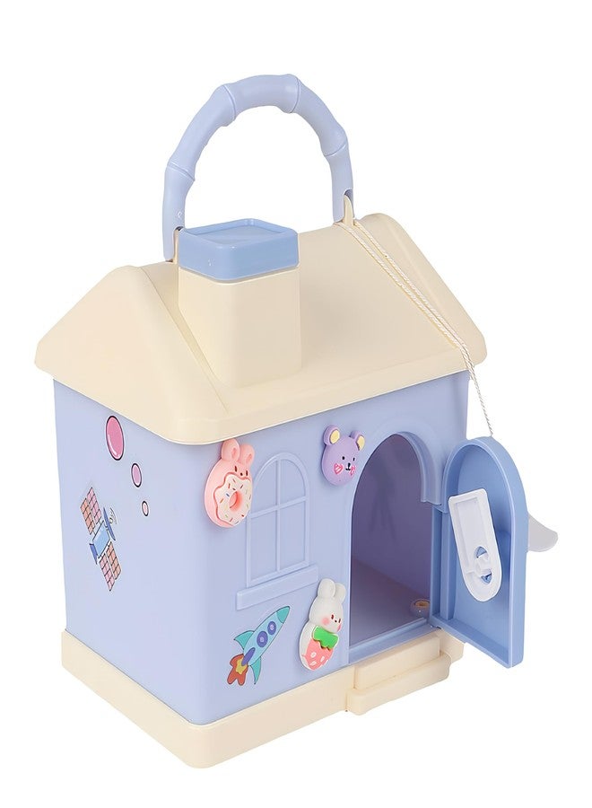 RETRIX House Shaped Piggy Bank for Kids with 3D Steaker - Cute Money Saving Box with Lock & Keys - Home Style Coin & Cash Bank with Handle - Best Gift for Girls & Boys (Blue) - Image 4