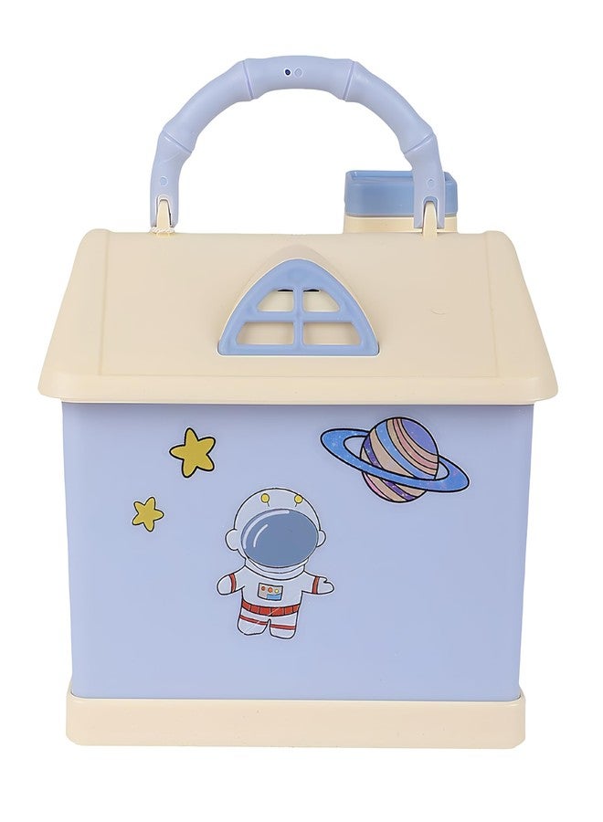 RETRIX House Shaped Piggy Bank for Kids with 3D Steaker - Cute Money Saving Box with Lock & Keys - Home Style Coin & Cash Bank with Handle - Best Gift for Girls & Boys (Blue) - Image 3