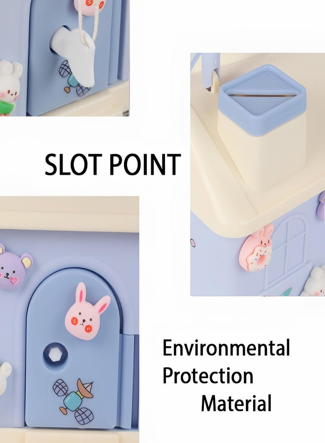 RETRIX House Shaped Piggy Bank for Kids with 3D Steaker - Cute Money Saving Box with Lock & Keys - Home Style Coin & Cash Bank with Handle - Best Gift for Girls & Boys (Blue) - Image 2