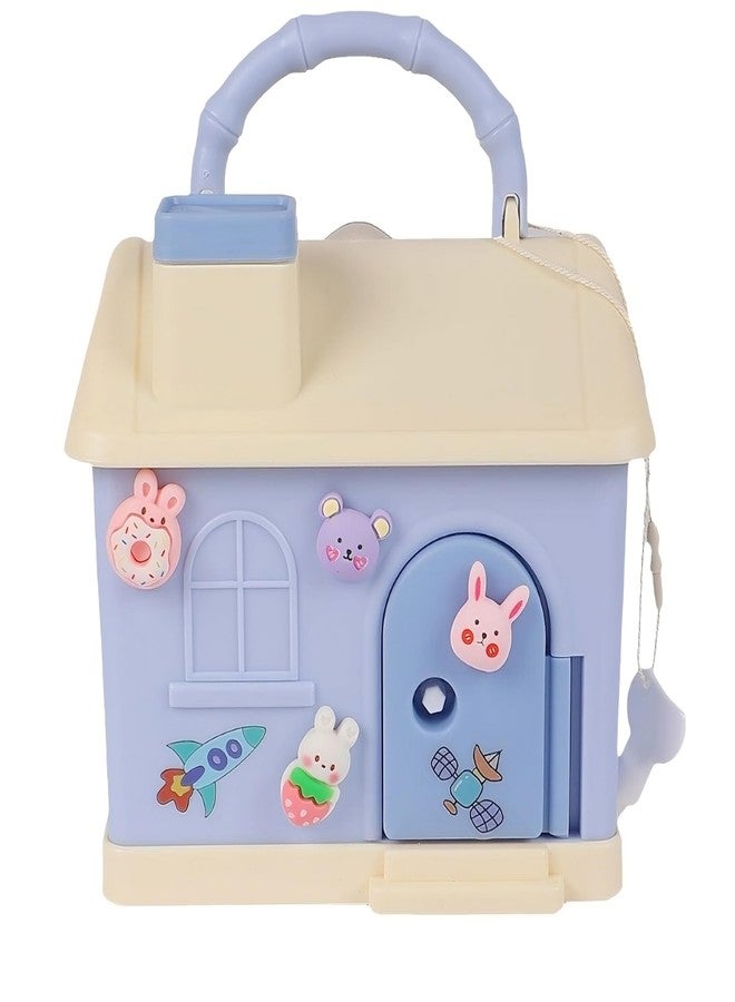 RETRIX House Shaped Piggy Bank for Kids with 3D Steaker - Cute Money Saving Box with Lock & Keys - Home Style Coin & Cash Bank with Handle - Best Gift for Girls & Boys (Blue) - Image 1