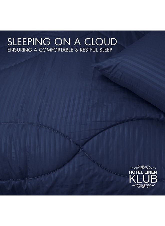 Hotel Linen Klub Down Alternative Comforter  Set -Ultra Soft Brushed Stripe Microfiber Fabric, 200GSM Soft Fibersheet Filling, Size : King  240 x 260cm , Color: Navy Blue  - Image 4
