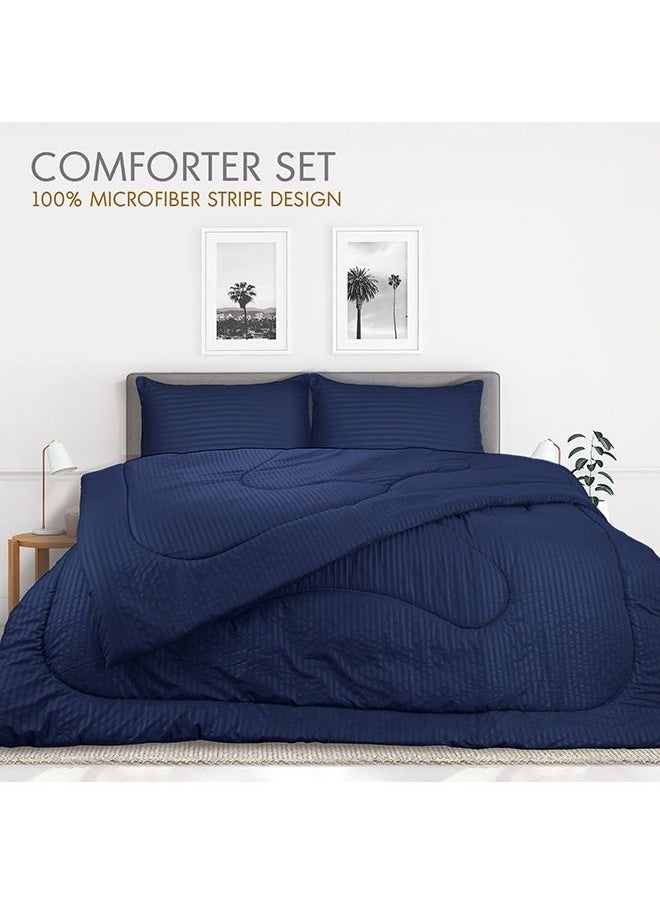 Hotel Linen Klub Down Alternative Comforter  Set -Ultra Soft Brushed Stripe Microfiber Fabric, 200GSM Soft Fibersheet Filling, Size : King  240 x 260cm , Color: Navy Blue  - Image 2