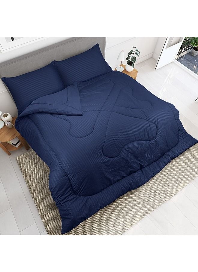 Hotel Linen Klub Down Alternative Comforter  Set -Ultra Soft Brushed Stripe Microfiber Fabric, 200GSM Soft Fibersheet Filling, Size : King  240 x 260cm , Color: Navy Blue  - Image 3