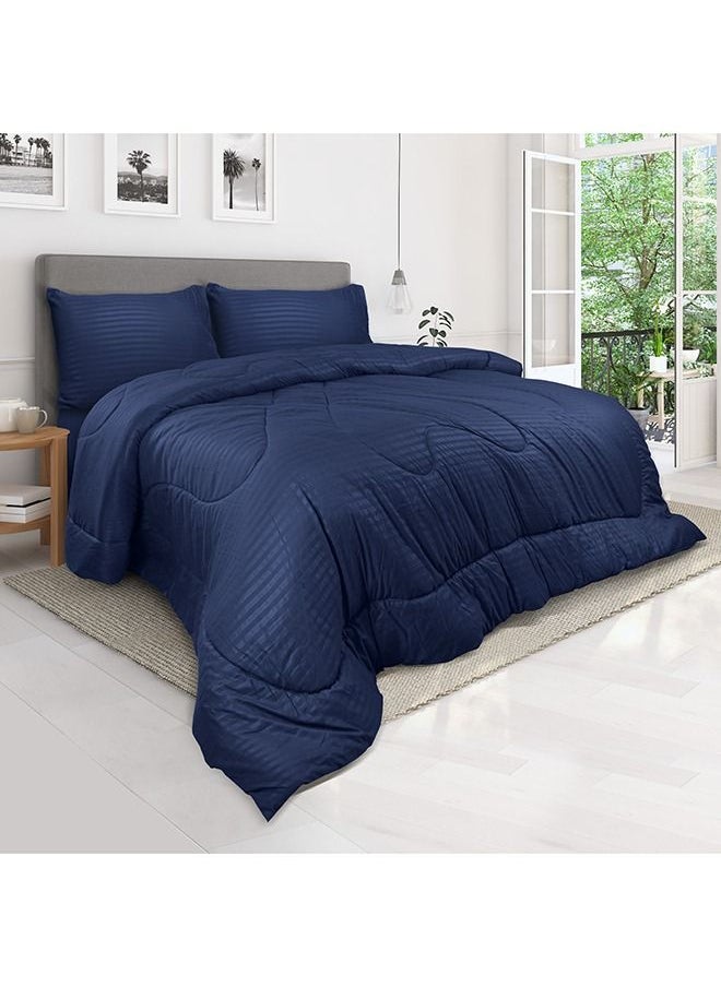 Hotel Linen Klub Down Alternative Comforter  Set -Ultra Soft Brushed Stripe Microfiber Fabric, 200GSM Soft Fibersheet Filling, Size : King  240 x 260cm , Color: Navy Blue  - Image 1