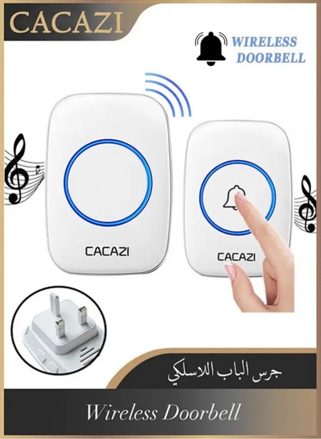 CACAZI Waterproof Wireless Doorbell with LED Flash, Over 1000 Feet Range, 60 Sounds and 5 Levels of Volume, Cordless Doorbell for Home, Office, Apartment, Hotel, Warehouse and Anti-Theft White - Image 1