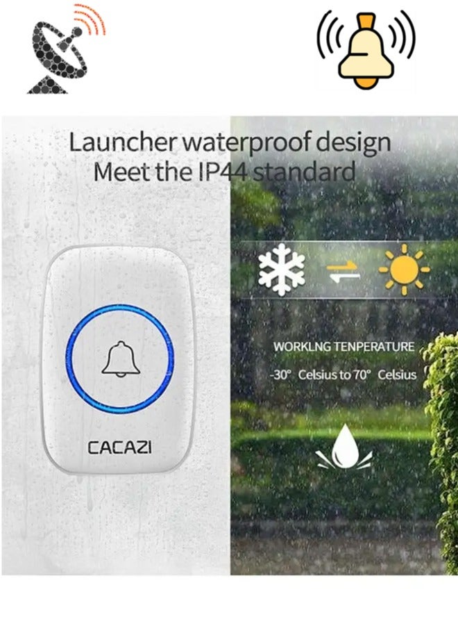 CACAZI Waterproof Wireless Doorbell with LED Flash, Over 1000 Feet Range, 60 Sounds and 5 Levels of Volume, Cordless Doorbell for Home, Office, Apartment, Hotel, Warehouse and Anti-Theft White - Image 5