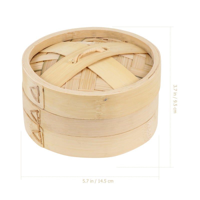 Natural Eco Friendly Steamer Basket Set 14.5cm With Lid For Dumplings Vegetables - Image 3