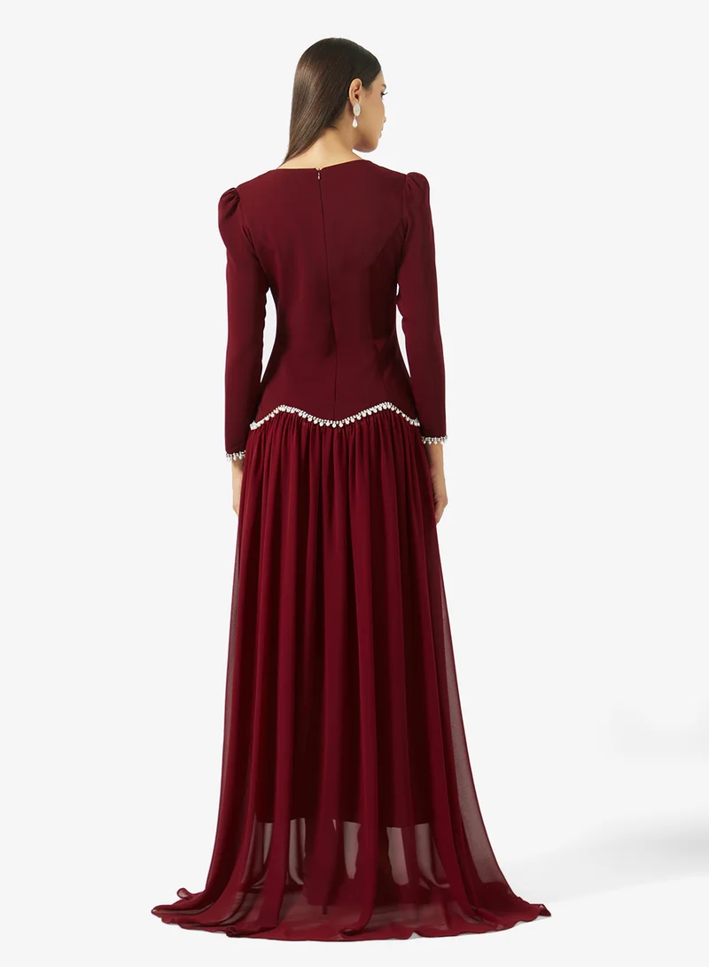 اكاديا فاشن SQUARE NECK PEARL DETAILS CREPE DRESS