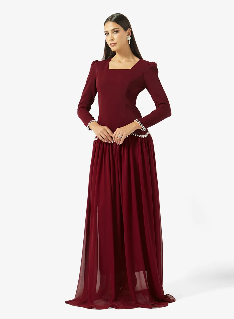 اكاديا فاشن SQUARE NECK PEARL DETAILS CREPE DRESS