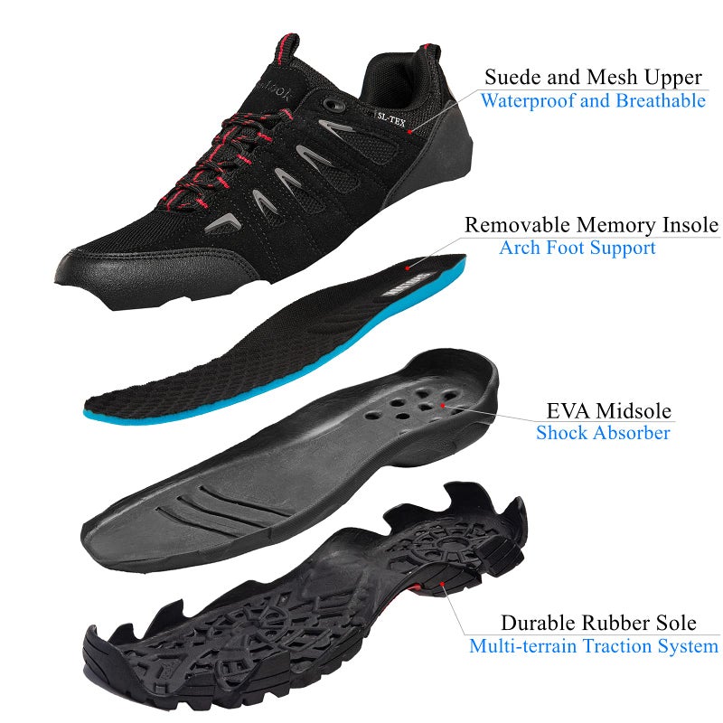 SHULOOK Men's Waterproof Hiking Shoes Lightweight Anti Slip Outdoor Ankle Boots Breathable Hike Trekking Trails Shoe Black/Red 14 - Image 3
