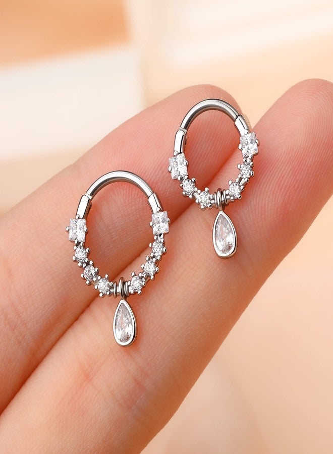 Melighting 16G Septum Jewelry Teardrop Dangle Septum Rings Women 316L Stainless Steel Clear CZ Daith Earrings Helix Earrings Cartilage Tragus Earring Piercing Jewelry for Men - Image 2