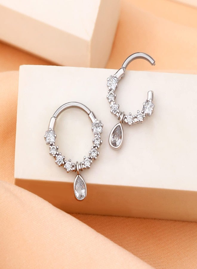 Melighting 16G Septum Jewelry Teardrop Dangle Septum Rings Women 316L Stainless Steel Clear CZ Daith Earrings Helix Earrings Cartilage Tragus Earring Piercing Jewelry for Men - Image 4