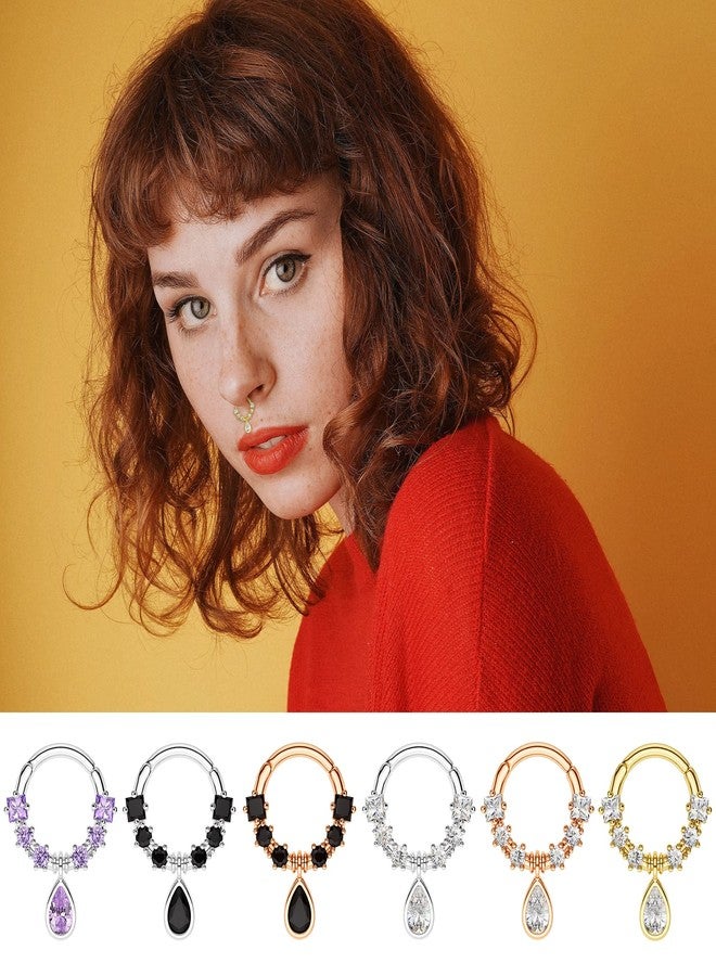 Melighting 16G Septum Jewelry Teardrop Dangle Septum Rings Women 316L Stainless Steel Clear CZ Daith Earrings Helix Earrings Cartilage Tragus Earring Piercing Jewelry for Men - Image 3