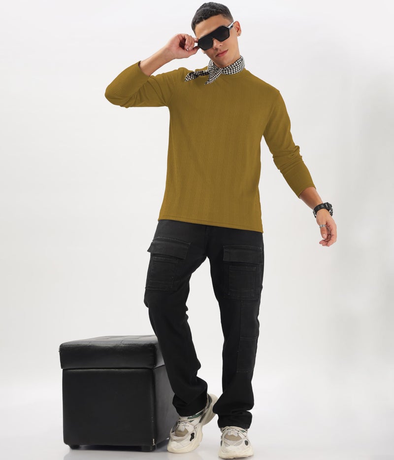 SHODOX® Mens Solid Round Neck Full Sleeve Regular fit Tshirt (Pack of 1) Yellow - Image 3
