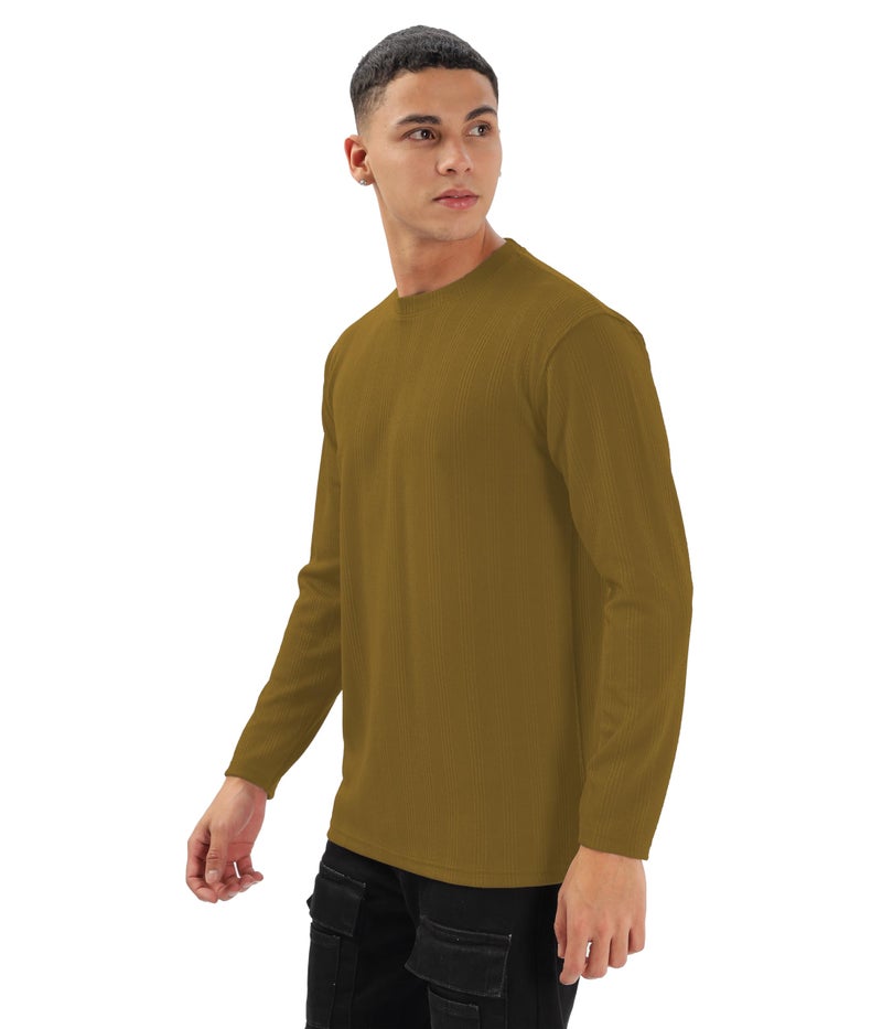SHODOX® Mens Solid Round Neck Full Sleeve Regular fit Tshirt (Pack of 1) Yellow - Image 1