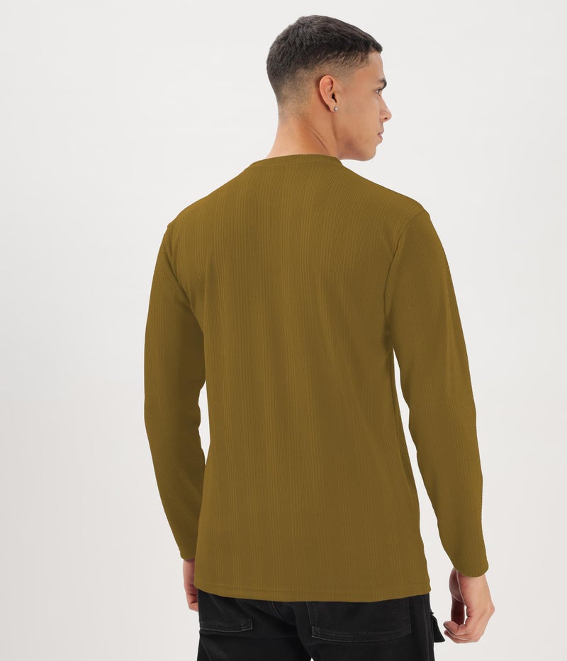 SHODOX® Mens Solid Round Neck Full Sleeve Regular fit Tshirt (Pack of 1) Yellow - Image 2