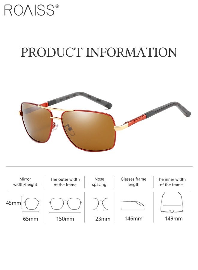 roaiss Men's Polarized Rectangular Sunglasses, UV400 Protection Sun Glasses with Metal Frame, Fashion Anti-Glare Sunglasses for Men Driving, Fishing, Traveling, Red Gold, 65mm  - Image 4