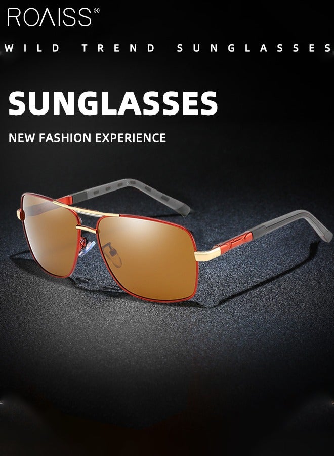 roaiss Men's Polarized Rectangular Sunglasses, UV400 Protection Sun Glasses with Metal Frame, Fashion Anti-Glare Sunglasses for Men Driving, Fishing, Traveling, Red Gold, 65mm  - Image 3