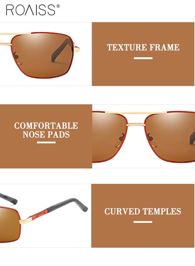 roaiss Men's Polarized Rectangular Sunglasses, UV400 Protection Sun Glasses with Metal Frame, Fashion Anti-Glare Sunglasses for Men Driving, Fishing, Traveling, Red Gold, 65mm  - Image 5