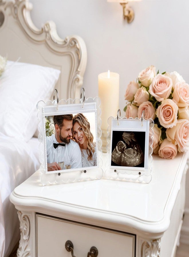 Mlatnod Flip Ultrasound Photo Album with Stand, Refillable Flip-Through Display for 3x4 Pictures, Acrylic Scalloped Cover, Pregnancy Gift for New Parents (Small) - Image 4