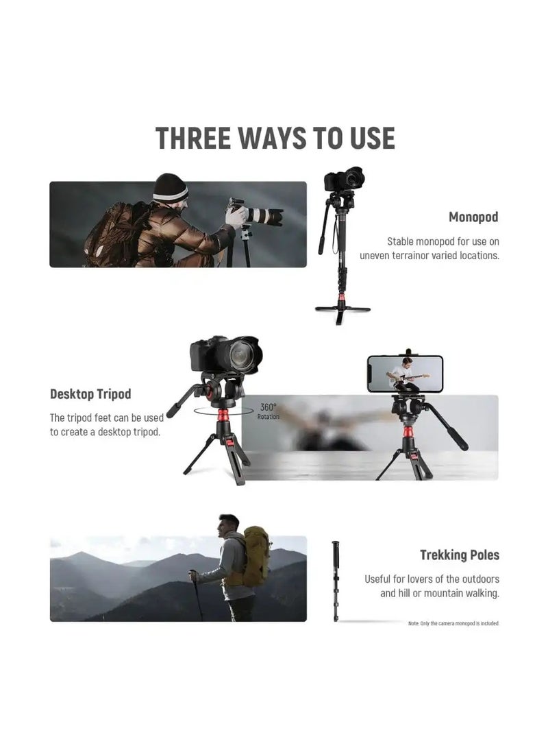 NEEWER Aluminum Alloy Monopod with Fluid Head | Professional Video Shooting & Photography Support | Lightweight, Extendable, Portable - Image 2