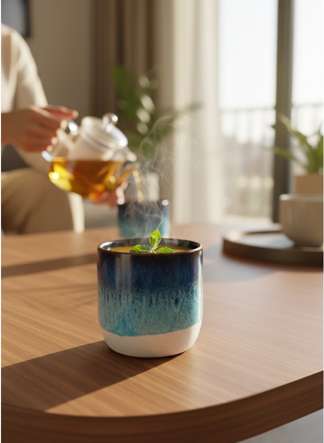 كذا هوم مج اسبريسو فخار أزرق محيطي بدون مقبض  تصميم مصري عصري - Image 2