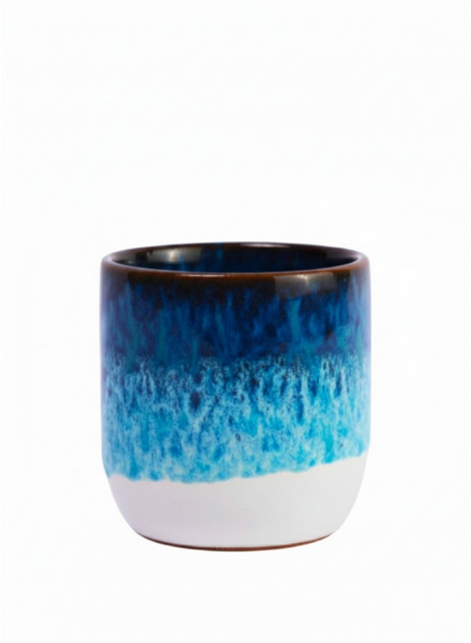 كذا هوم مج اسبريسو فخار أزرق محيطي بدون مقبض  تصميم مصري عصري - Image 1