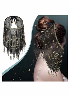Excefore Women Belly Dance Face Veil, Belly Dance Face Veil Beads Sequins  - Image 3