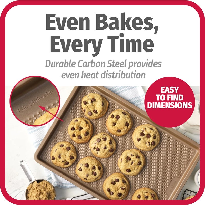 صينية الكوكيز المتوسطة من الفولاذ الكربوني غير اللاصق والمزخرفة من GoodCook BestBake، مقاس 10 × 15 بوصة، لون برونزي - Image 2