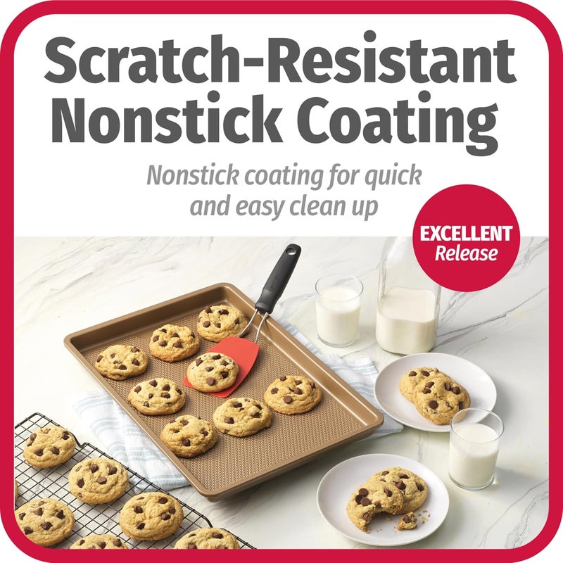 صينية الكوكيز المتوسطة من الفولاذ الكربوني غير اللاصق والمزخرفة من GoodCook BestBake، مقاس 10 × 15 بوصة، لون برونزي - Image 4