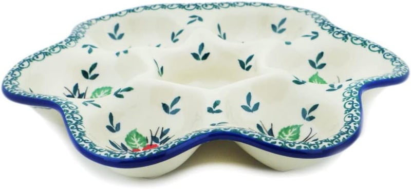 Polmedia Polish Pottery طبق بيض بورتلندي 8 بوصة مصنوع من سيراميكا أرتيستشينا بتصميم البانسي الأحمر مع شهادة الأصالة - Image 1