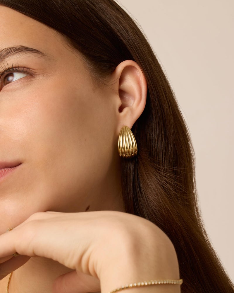 PAVOI 14K Yellow Gold Plated Chunky Seashell Drop Stud Dangle Earrings for Women | Gold Statement Earring Pair - Image 4