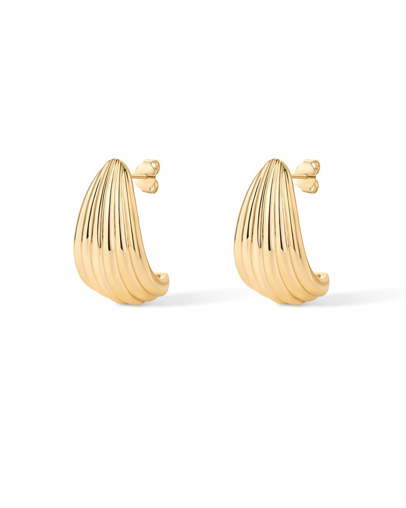PAVOI 14K Yellow Gold Plated Chunky Seashell Drop Stud Dangle Earrings for Women | Gold Statement Earring Pair - Image 3