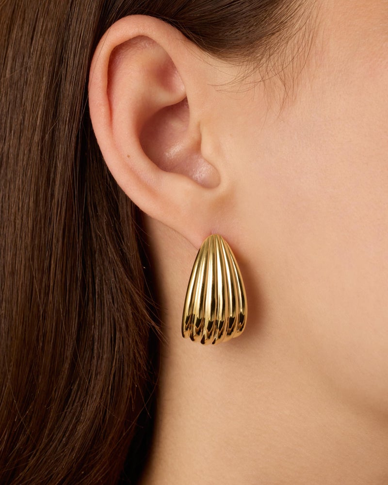 PAVOI 14K Yellow Gold Plated Chunky Seashell Drop Stud Dangle Earrings for Women | Gold Statement Earring Pair - Image 2