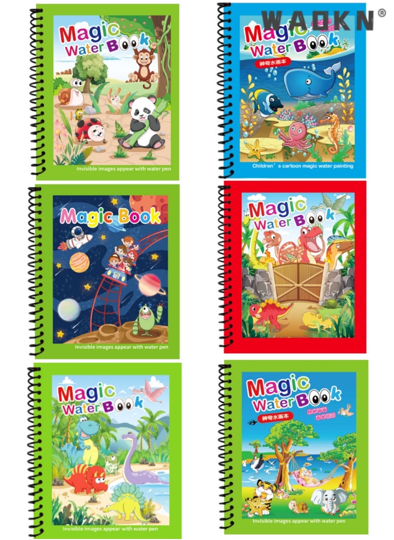 WAOKN Magical Water Coloring Book, Kids Magic Painting Books with Water Reusable Drawing Book for Toddler Cartoon Animals,Alphabet Magic Coloring Book for Children Gifts,Doodle Game Toys Gift (8 Pack)  - Image 1