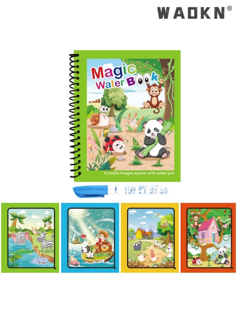 WAOKN Magical Water Coloring Book, Kids Magic Painting Books with Water Reusable Drawing Book for Toddler Cartoon Animals,Alphabet Magic Coloring Book for Children Gifts,Doodle Game Toys Gift (8 Pack)  - Image 2