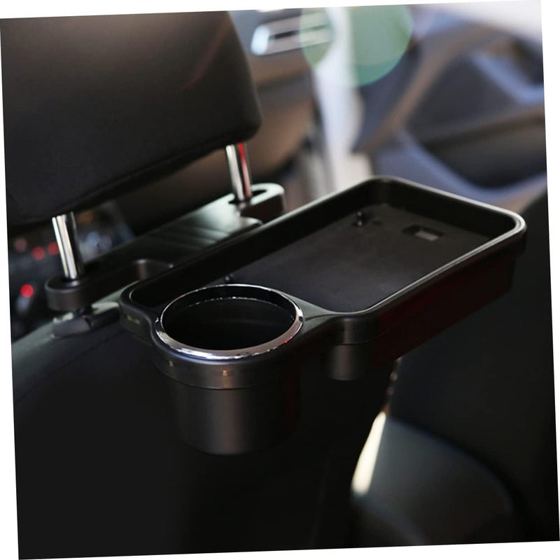 VOSAREA Car Back Seat Folding Tray Table with Drink Holder Black Capacity Storage Organizer for Food and Drinks Easy Install for Travel and Dining Vehicles - Image 2