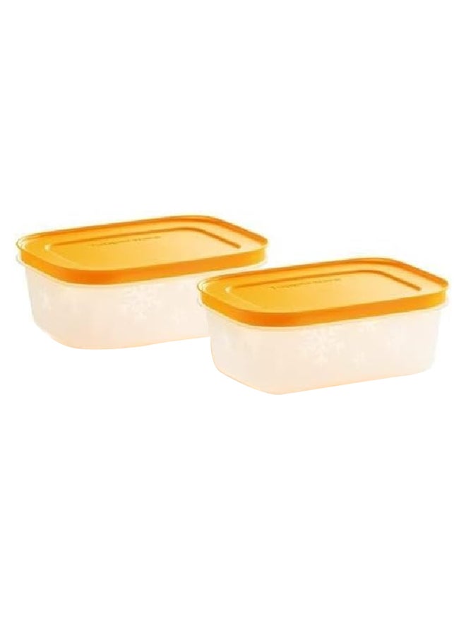 Tupperware 4-Piece Dishwasher Safe Polyethylene Stackable Freezer Mates Shallow Container Set Orange and Clear 450 ml 11164922 - Image 1