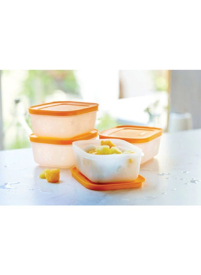 Tupperware 4-Piece Dishwasher Safe Polyethylene Stackable Freezer Mates Shallow Container Set Orange and Clear 450 ml 11164922 - Image 3
