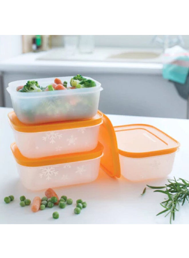 Tupperware 4-Piece Dishwasher Safe Polyethylene Stackable Freezer Mates Shallow Container Set Orange and Clear 450 ml 11164922 - Image 5