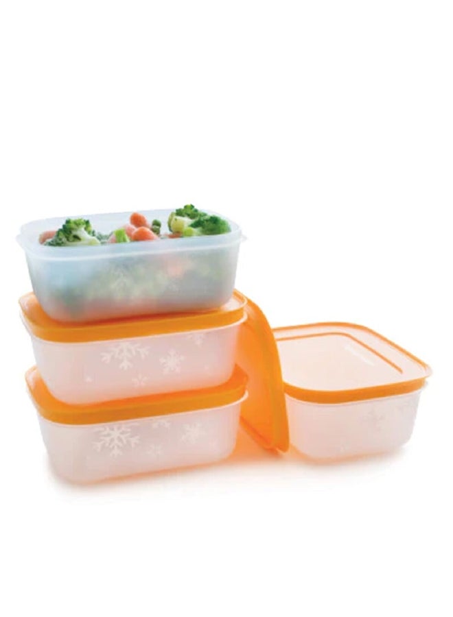 Tupperware 4-Piece Dishwasher Safe Polyethylene Stackable Freezer Mates Shallow Container Set Orange and Clear 450 ml 11164922 - Image 2
