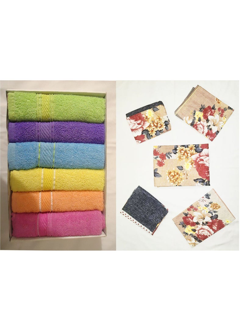 Cotton Bed Sheet Set - 240x235 Cm –5 Pcs -multicolour+Cotton Towels - 6 Pcs - 30*30 Cm - Image 1