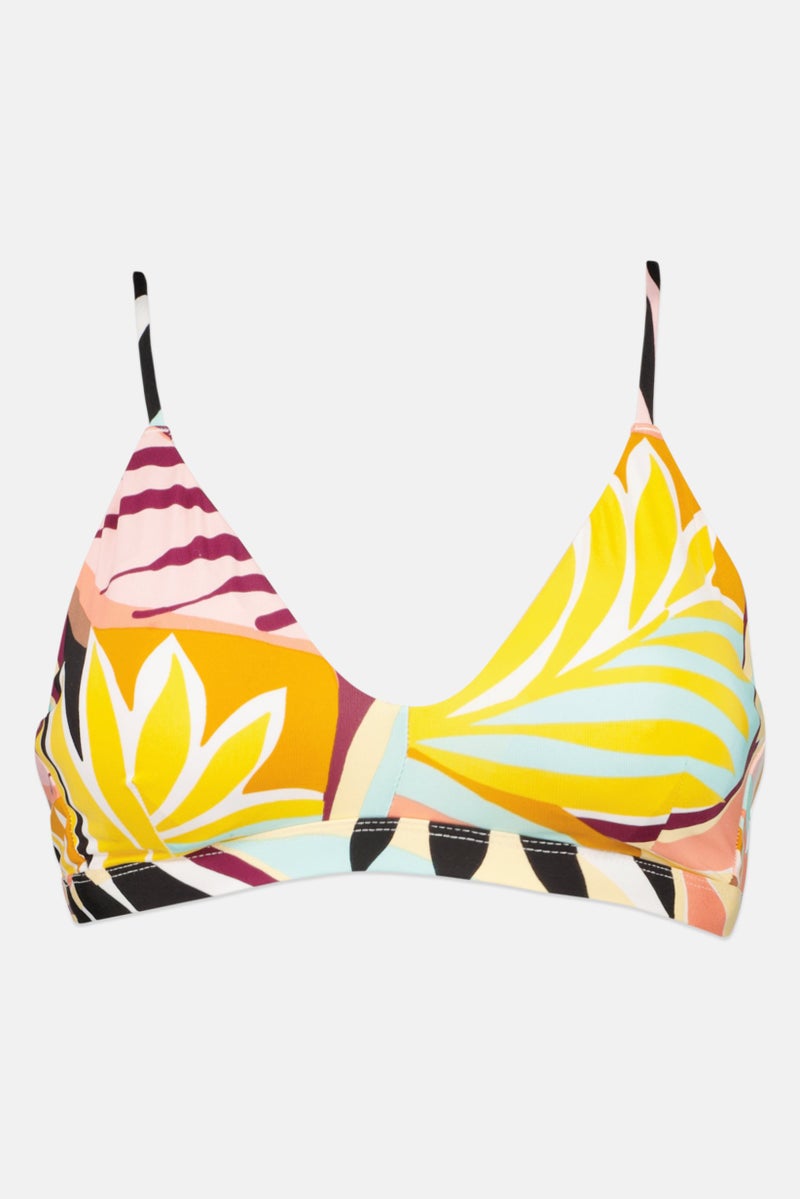 Hurley Women Floral Print Padded Bikini Top, Yellow/Pink Combo  - Image 1