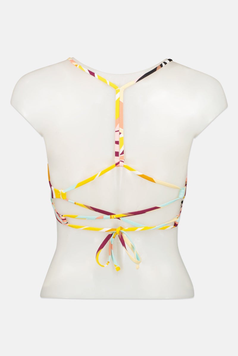 Hurley Women Floral Print Padded Bikini Top, Yellow/Pink Combo  - Image 2