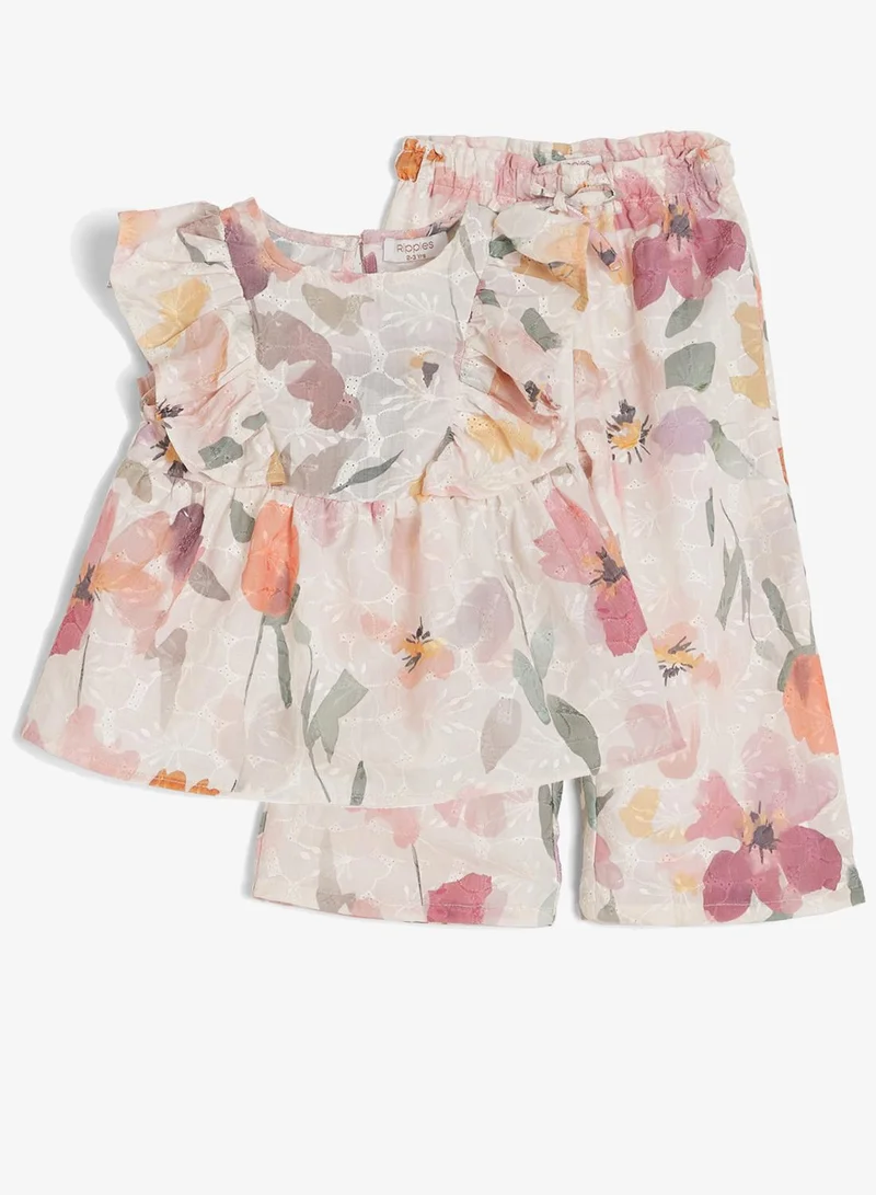 ريبلز مع نمشي Girls Embroidered & Floral Printed Co-ord Sets