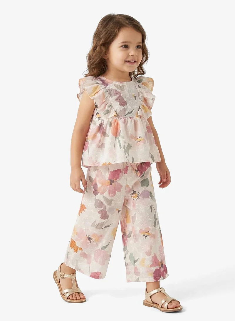 ريبلز مع نمشي Girls Embroidered & Floral Printed Co-ord Sets